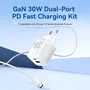 Vention Cargador de Pared GaN 30W 2 Puertos USB-C y USB-A con Cable USB-C (TZ-FEQB0-EU-01), Rápido, Compacto, Compatible PD/QC